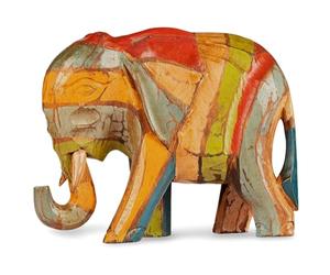 Purity Style - Éléphant en bois sculpté à la main dans un style rustique, multicolore, imprimé animal, figurine, Noël, Jour de la Terre, anniversaire