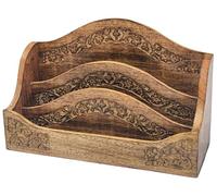 Purity Style Porte-courrier rustique en bois sculpté - Trois compartiments en bois massif de manguier pour la maison