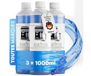 PURIVITA® Nettoyant Circuit de Lait Machine à Café & Mousseur, 3x1L | Pour mousseurs à lait, circuits de lait et machines à café, élimine résidus et dépôts