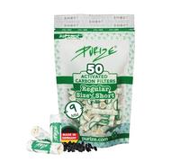 PURIZE® Filtre charbon actif Regular Size Short Ø9mm - Lot 50 - Blanc | Charbon actif à base de noix de coco, embouts céramique des deux côtés, sensation fraîche, sachet refermable, Made in Germany