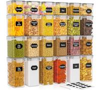 PurKeep Lot de 24 boîtes de conservation alimentaire - 33,6 L, sans BPA, hermétiques pour céréales, farine, sucre et fournitures de pâtisserie avec 24 étiquettes et 1 marqueur