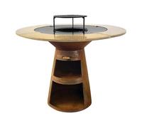 Barbecue rond avec plaque de cuisson et de gril en acier et planche en bois EFP59CO WOOD Marron