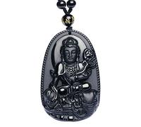 Purmy Pendentif Bouddha Obsidienne Amulettete Collier, Samantabhadra Pierre Protection Avec Ajustable Perles Noires Chaîne 52-72cm