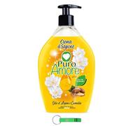 Puro Amor Lot de 8 savons liquides Crema di Sapone Olio d'Argan e Camelia - Crème de savon à l'huile d'argan et de camélia - Peau douce, lisse et veloutée 750 ml + porte-clés Beni Culinari gratuit