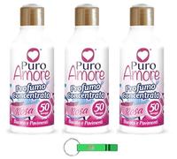 PURO AMORE Profumo Concentrato Rosa Bucato e Pavimenti Lot de 3 parfums concentrés à la rose pour le linge et les sols 50 lavages 250 ml + porte-clés Beni Culinari