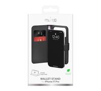 Puro Étui en cuir écologique pour iPhone 17 Pro W/horiz.flip + 2 emplacements pour cartes + compartiment pour billets + couverture noir