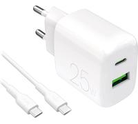 Puro Prolite Chargeur mural 25W Usb-A / Usb-C + Usb-C - Câble Usb-C 1,2M - Blanc