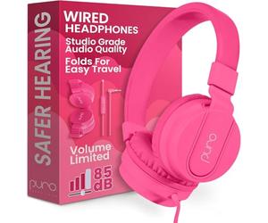 Puro Sound Labs PuroBasic Casque Filaire avec limitation de Volume pour Enfants, Bandeau Pliable et réglable avec Microphone, Compatible avec Smartphones, tablettes et PC, Rose
