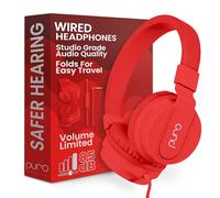 Puro Sound Labs PuroBasic Casque Filaire avec limitation du Volume pour Enfants, Bandeau Pliable et réglable avec Microphone, Compatible avec Smartphones, tablettes et PC (Rouge)