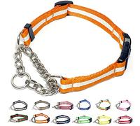 PUROAYET Collier martingale pour chiens, collier réglable en nylon avec boucle à dégagement rapide, rayures multicolores, chaîne en acier inoxydable, collier de dressage anti-traction pour petits