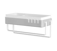 Purokise Organisateur Mural d'étagère de Salle de Bain avec Crochets, Support de Douche réglable sans perçage, Rangement en Plastique pour Serviettes et Articles de Toilette, 9,8 x 4,3 x