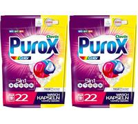 PUROX COLOR Lessive Capsules (22 Lavages) - pour Textiles Colorés, Élimine les Taches, Protège les Couleurs, Entièrement Rinçable, Formule Optimisée, Doypack (Lot de 2)