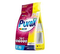 PUROX COLOR Lessive en Poudre (78 Lavages) - pour Textiles Colorés, Élimine les Taches, Formule Optimisée, Anti-Calcaire, Sac 5,5 kg