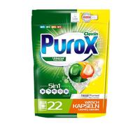 PUROX UNIVERSAL Lessive Liquide en Capsules (22 Lavages), Capsules à 2 compartiments pour le lavage des textiles blancs et colorés, Détergent doypack