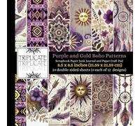 Purple and Gold Boho Patterns Scrapbook Paper Pad: 12 Unique Double-Sided Decorative Craft Papers for Scrapbooking, Card Making, Junk Journaling, and More - 24 Matte Sheets, 8.5 x 8.5 inches