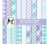 Purple and Mint Plaid Scrapbook Paper Pad: Ocean Colors Plaid Craft Paper Pad, Purple Gingham Craft Paper for DIY Card Making, Scrapbooking, Junk ... Crafts for Kids, Double-Sided, 8.5 x 8.5 inch