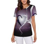 Purple and White Dragons T-shirt à manches courtes pour femme Coupe classique Col rond, Noir , S