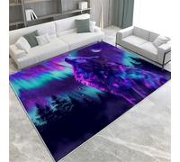 Purple Aurora Area Tapis Animal Wolf Machine Lavable Not Soft Soft Soft Pile Area Rapis pour Le Salon Coup De Chambre Décoration Intérieure,
