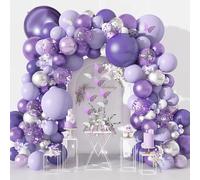 Purple Balloon Arch 145 Pieces Kit Garland Balloons Birthday Purple 12 Pieces Butterfly Stickers Purple Confetti Silver Balloons For Baby Shower, Wedding, Graduation, Party Decoration