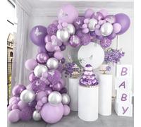 Purple Balloon Arch Kit, 118 Purple Silver Balloon Arch With Butterfly Stickers, Birthday Balloon Arch For Birthday Party Decoration, Baby Shower, Baby Shower, Wedding