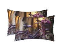 Purple Bike by The Window Pillows Protectors Set of 2 Invisible Zipper Pillow Cover Comfortable Pillowcase for Outdoor Couch Summer 40X60Cm