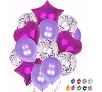 Purple Birthday Balloons With Stars And Hearts Foil Balloons 18 Inch And Balloons With Confetti And Smooth 12 Inch Balloons For Birthday Decoration, Children'S Day, Wedding, Birthday, Discount