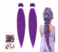 Purple Braiding Hair,Purple Hair Extensions,Pre Stretched Synthetic Braiding Hairextensions for Braids,Purples Hairextensions for Stage Party Halloween Costume Cosplay Wig Props(B)