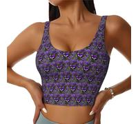 Purple Butterfly Print Gilet de sport pour femme avec coussinets amovibles doux et confortable pour course à pied Yoga Gym, noir, Taille L