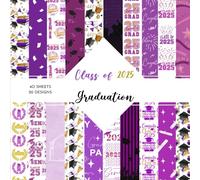 Purple Class of 2025 Graduation Scrapbook Paper: | Senior 2025 Decorative Craft Paper | 8.5 x 8.5 inch | 40 Purple Graduation 2025 Themed Patterns |