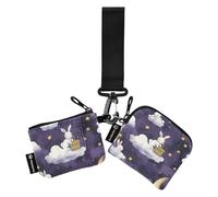 Purple Clouds Rabbits Moon Lot de 2 portefeuilles pour cartes de visite avec poche zippée pour le travail et les voyages