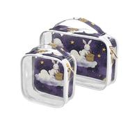 Purple Clouds Rabbits Moon Lot de 2 trousses de toilette pour homme Transparent Approuvé TSA Imperméable Trousse de toilette de voyage indispensable