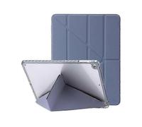(Purple)Compatible for Air (2013) / Air 2 / 9.7-inch (2017/2018) Leather & Clear Acrylic Origami Tri-fold Stand Tablet Case