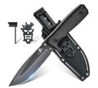 Purple Dragon Couteau de Survie Noir-Gris Avec Fourreau Kydex, Outdoor Full Tang Fixe en Une Seule Pièce d'Acier D2, Pour Camping, Cadeaux Pour Hommes