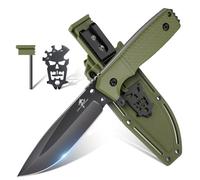 Purple Dragon Couteau de Survie Vert-Gris Avec Fourreau Kydex, Outdoor Full Tang Fixe en Une Seule Pièce d'Acier D2, Pour Camping, Cadeaux Pour Hommes