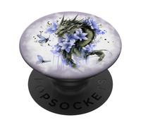 Purple Dragon Flower Butterfly Floral Dragon Design Green PopSockets PopGrip Adhésif
