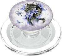 Purple Dragon Flower Butterfly Floral Dragon Design Green PopSockets PopGrip pour MagSafe