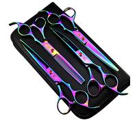 Purple Dragon Kit Ciseaux Toilettage Chien Professionnel 7 Pouces Inox Ciseaux à Désépaissir pour Chien Bout Rond Ciseaux Toilettage Incurvé pour Animaux Poilus Acier Japonais - Diapré