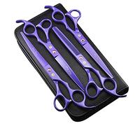 Purple Dragon Lot de 4 ciseaux de toilettage professionnels de 17,8 cm en acier japonais de qualité supérieure, droit, incurvé et à effiler avec étui