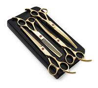 Purple Dragon Lot de 4 paires de ciseaux de toilettage professionnels pour animaux de compagnie en acier de qualité supérieure, droits, incurvés et effilés, avec étui