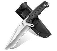 Purple Dragon Outdoor Couteau de survie avec fourreau Kydex, lame fixe en acier D2 monobloc, manche en G10 avec soie pleine pour camping, cadeau pour hommes, noir