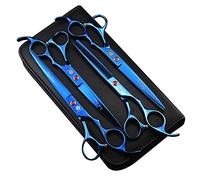 Purple Dragon Professionnel 17,78 cm 4PCS Kit de Ciseaux pour Toilettage d'Animaux de Compagnie Japonais Premium en Acier Droit & Courbé & Lames pour Couper et Effiler les Cheveux de Chien avec Étui