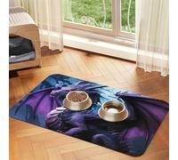 Purple Dragon Purple Moon Tapis de nourriture pour chien - 30,5 x 45,7 cm - Tapis antidérapant super absorbant pour nourriture et eau - Joli tapis d'alimentation en caoutchouc à séchage rapide pour