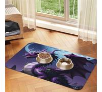 Purple Dragon Purple Moon Tapis de nourriture pour chien 40,6 x 61 cm - Tapis antidérapant super absorbant pour nourriture et eau - Joli tapis d'alimentation en caoutchouc à séchage rapide pour chiens