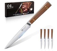 Purple Dragon Set de 4 Couteaux à Steak Couteaux à Steak à Lame Ondulée avec Manche en Bois Ergonomique Utensiles de Cuisine en Acier Inoxydable Haute Qualité Cadeau pour Emménagement Anniversaire