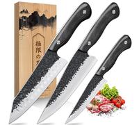 Purple Dragon Set de Couteaux de Cuisine 3 Pièces Professionnel Set de Couteaux avec Manche Ergonomique Acier Carbone Haute Qualité Comprend Couteau de Cuisine Couteau Santoku et Couteau à Éplucher