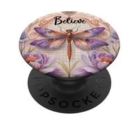 Purple Dragonfly Lilac Flowers Pink Blue Butterfly Floral PopSockets PopGrip Adhésif