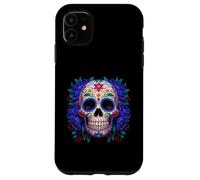 Purple Floral Black Sugar Skull Day of The Dead Mexican Art Coque pour iPhone 11