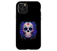 Purple Floral Black Sugar Skull Day of The Dead Mexican Art Coque pour iPhone 11 Pro