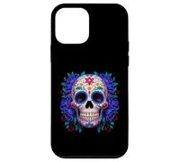 Purple Floral Black Sugar Skull Day of The Dead Mexican Art Coque pour iPhone 12 Mini
