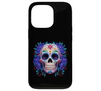 Purple Floral Black Sugar Skull Day of The Dead Mexican Art Coque pour iPhone 13 Pro